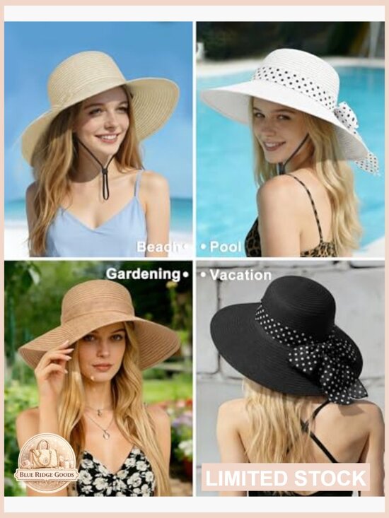 Wide Brim Straw Derby Hat Packable Floppy UPF 50+ Sun Protection Women Summer main image 6
